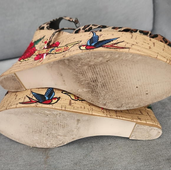 Ellie Leopard Print Wedges with Red Floral Embroidery - Picture 5 of 6